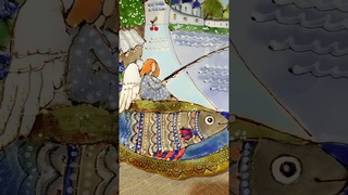 Расписная тарелка из керамики с ангелом и рыбой. #shorts