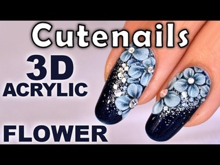 Nail art swarovski: gel nails 3D flower design