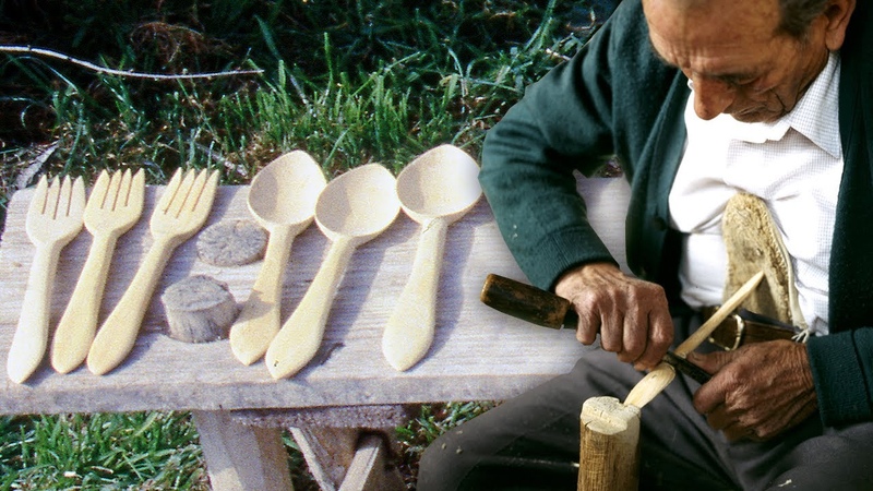 El cucharero. Transformación artesanal de troncos de boj en cucharas y tenedores, 1994,