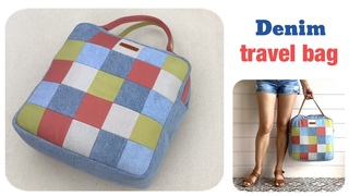 colorful travel bags from old jeans, how to sew a denim travel bags tutorial, diy travel bags .