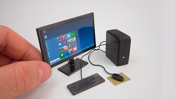 DIY Realistic Miniature Desktop PC with LED Widescreen Monitor , Doll House, No Polymer