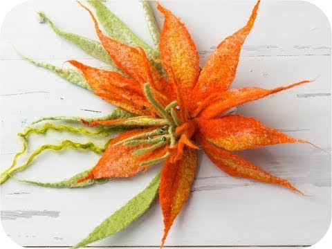 Wet Felting ( Spiky Orange Flower